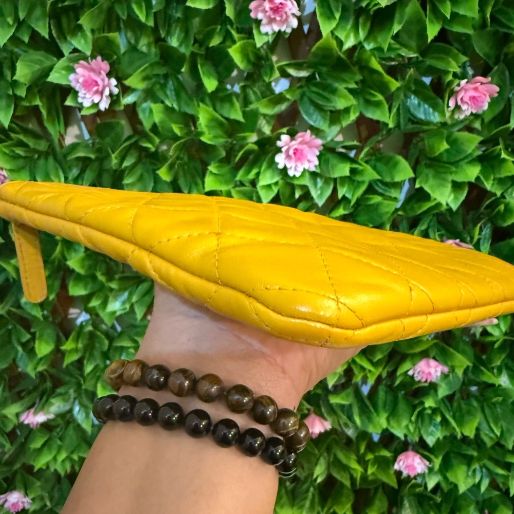 CHANEL O Case Yellow Lambskin Leather Quilted Pouch - Picture 5 of 13